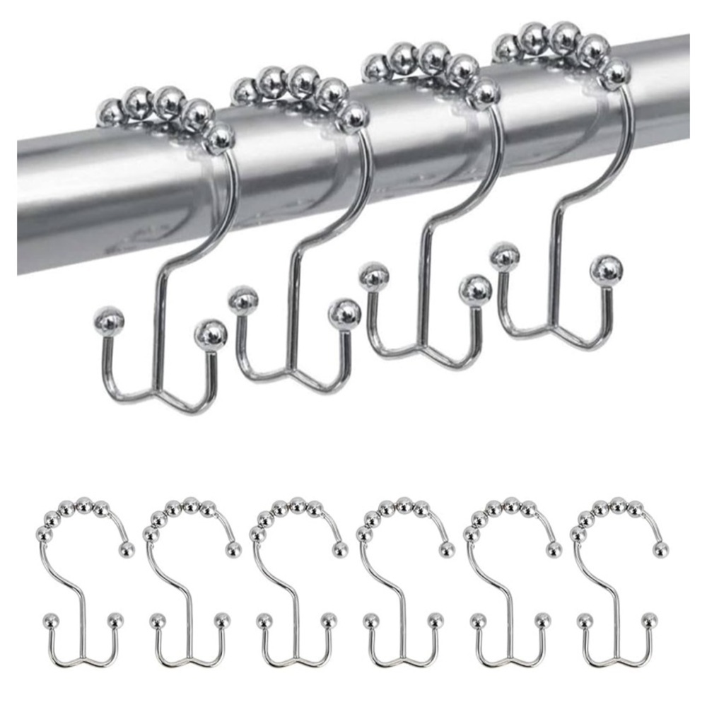 Shower Curtain Rings,  Metal Double Shower Hooks Set of 12